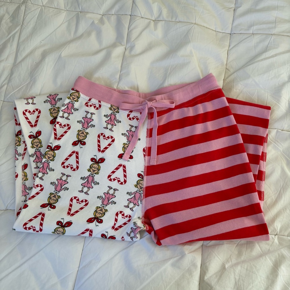 Hanna Andersson Womens Grinch Cindy Lou Who Holiday‎ PJ Pants Stripe Pink Red S